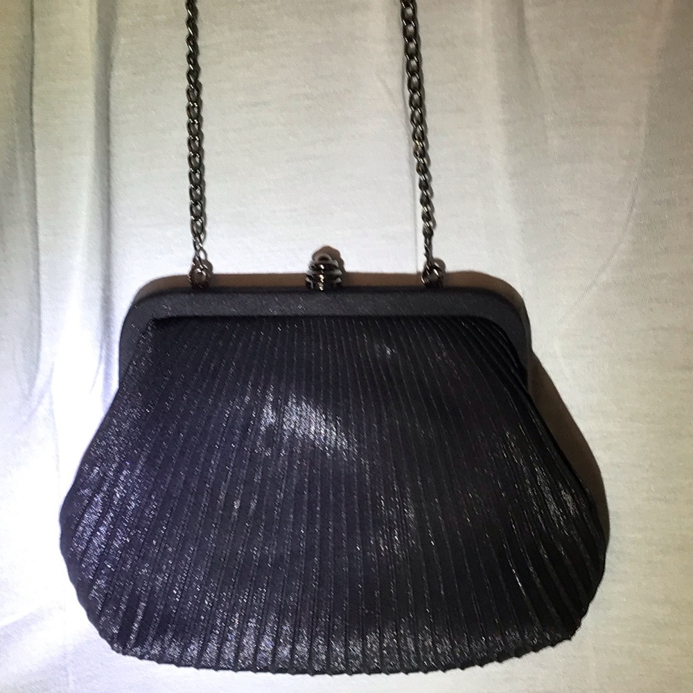 Silk Evening Bag, Black with 20” chain.